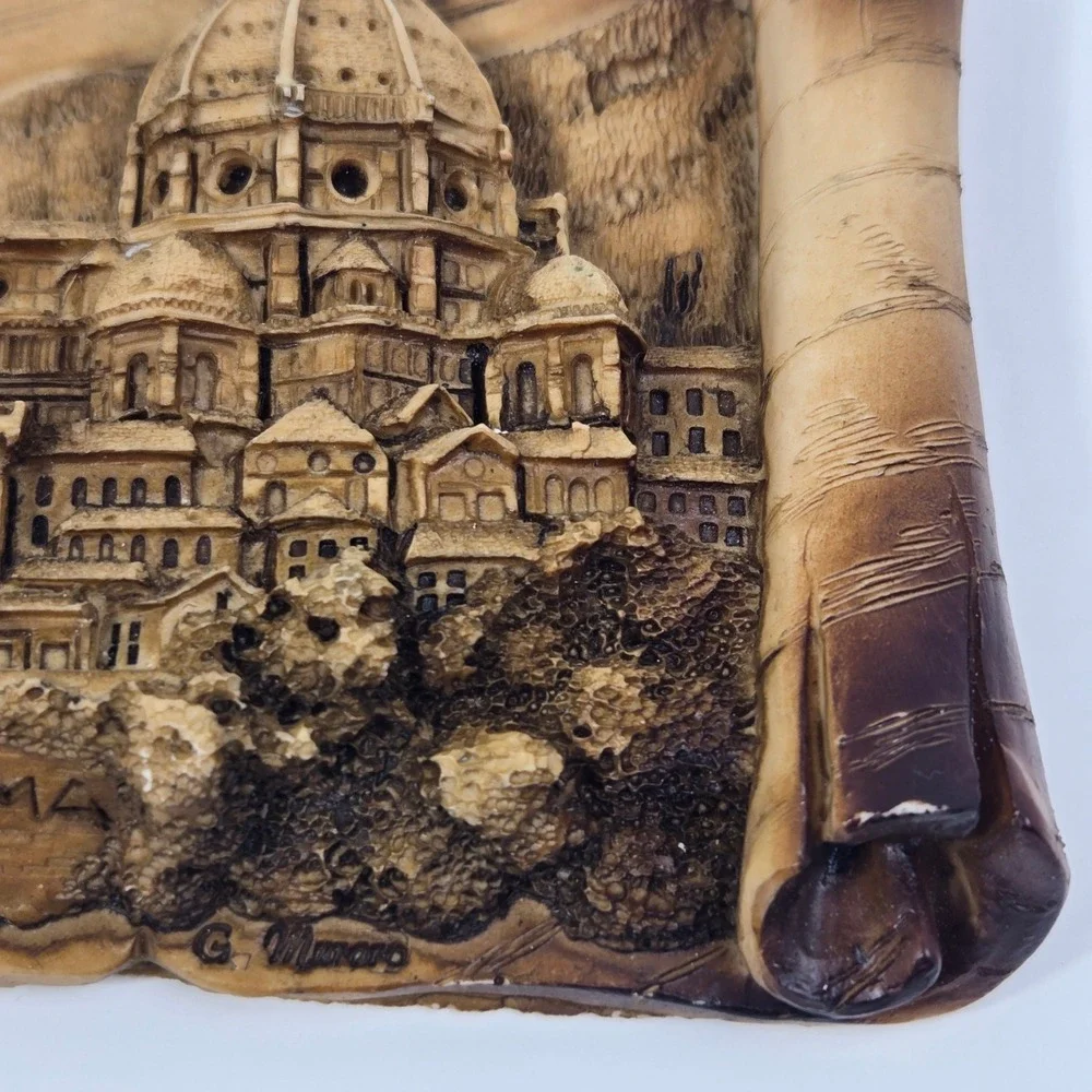 Vintage Firenze Panorama 3D Relief Scroll Wall Plaque Florence Italy G Ruggeri